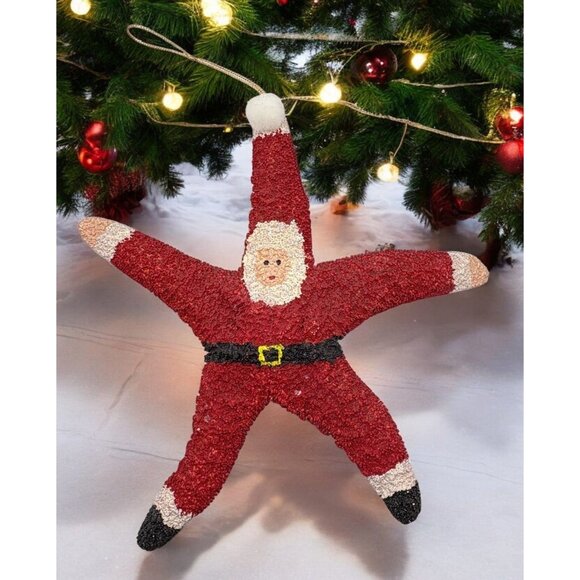 Vintage Real Starfish Santa Claus Christmas Tree Ornament Large Red Beach Ocean - Picture 1 of 7